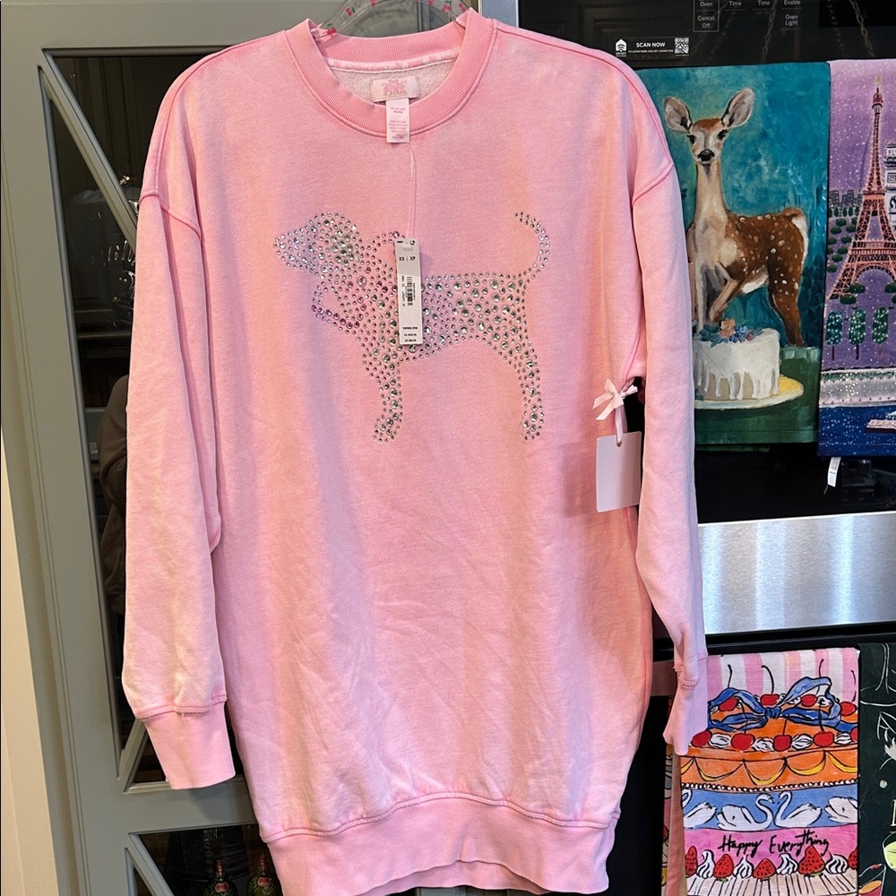 LoveShackFancy Victorias Secret Pink Sweatshirt Dress Dog NWT XS